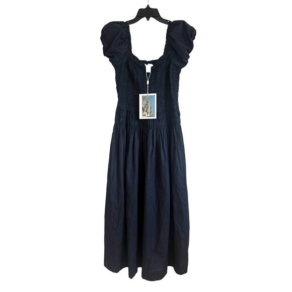 CAROLINE CONSTAS BLACK SHIRRED WAIST MIDI DRESS - Picture 1 of 4